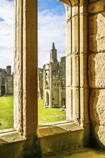 Ruins of Warkworth Castle, River Coquet, Warkworth, Northumberland, England, UK