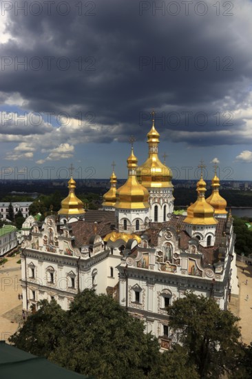 View of the Uspensky Cathedral and the monastery complex of the Kiev Cave Monastery, Holy Mary of the Assumption Monastery, Pecherskaya Lavra, Kiev, Ukraine from the bell tower