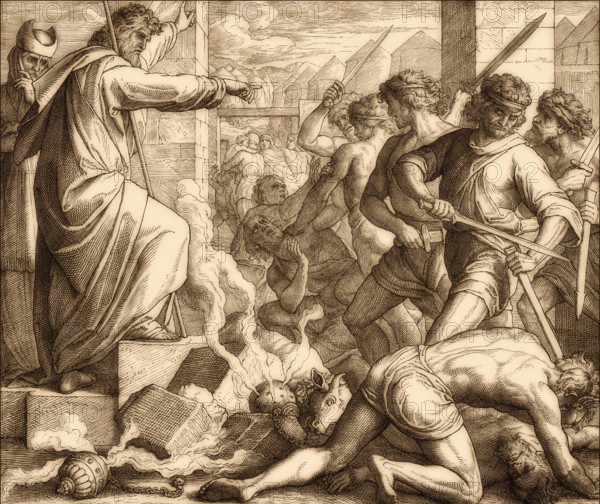 Exclusion of the Levites and mass execution, Old Testament, by Julius Schnorr von Carolsfeld, 1860