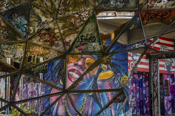 Graffiti on the former US eavesdropping facility on Teufelsberg in Grunewald, Berlin, Germany