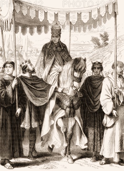 Pope Alexander III together with the king of France and King Henry II of England