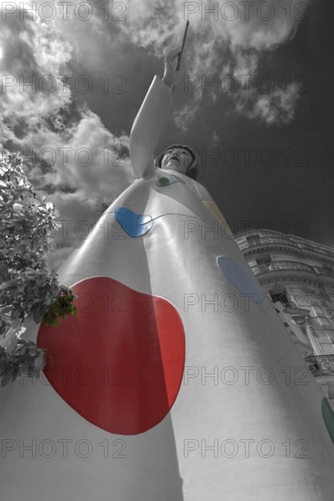 Gigantic advertising figure by Japanese artist Yayoi Kusama, commissioned by Louis Vuitton department store, black and white, Paris, France