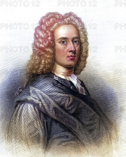 William Aikman (1682-1731) Scottish portrait painter, engraving from A Biographical Dictionary of Eminent Scotsmen by Thomas Thomson (1870), Historical, digitally restored reproduction from a 19th century original, Record date not stated