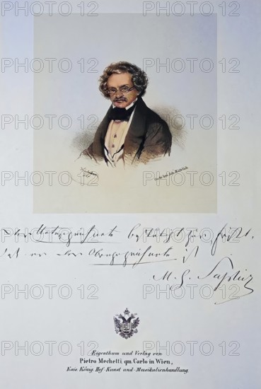 Moritz Gottlieb Saphir (born 8 February 1795 in Lauschbrünn near Stuhlweißenburg, died 5 September 1858 in Baden near Vienna, real name Moses Saphir) was an Austrian writer, journalist and satirist, Historical, digitally restored reproduction from a 19th century original, Record date not stated