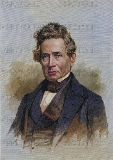 Denison Olmsted (1791-1859), American physicist and astronomer, known for his observations of hail, meteors and auroras. Copperplate engraving, 1896, Historic, digitally restored reproduction from a 19th century original, Record date not stated