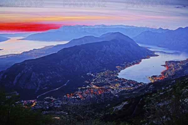 Montenegro, Bay of Kotor, evening mood, lights, Bay of Kotor, Montenegro