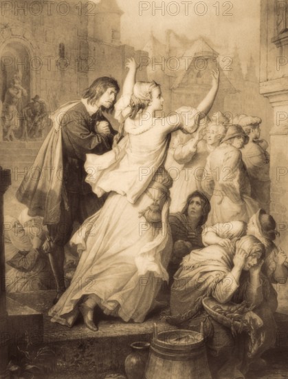 Clarchen calls the citizens to fight, scene from Egmont, a play by Johann Wolfgang von Goethe, after Wilhelm von Kaulbach