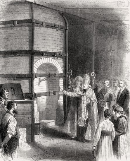 Jean-Pierre Mabille, a French Catholic prelate blesses the new Anagama kilns, Manufacture nationale de Sèvres, 1877