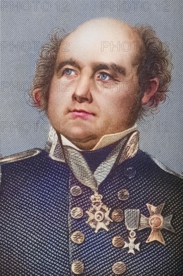 Sir John Franklin, 1786, 1847, famous English navigator. Painted by DJPound after a drawing by Negelen. From the book The Drawing-Room of Eminent Personages, Volume 2, published in London 1860, digitally restored reproduction from a 19th century original, record date not stated