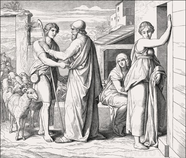 Jacob works for Laban, Old Testament, by Julius Schnorr von Carolsfeld, 1860