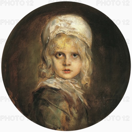 Painting, Reproduction of the painting, Work of art, Historical, Franz Seraph Lenbach, since 1882 Knight of Lenbach (born 13 December 1836 in Schrobenhausen, died 6 May 1904 in Munich), German painter, Munich painter prince, here his work:, Portrait of his daughter Marion Lenbach (1895), A childlike portrait of a girl with bonnet, filled with curiosity