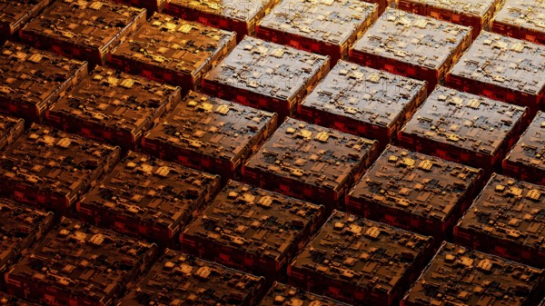 This background showcases a complex arrangement of abstract circuitry, with warm orange hues and intricate patterns that evoke a sense of advanced technology and innovation