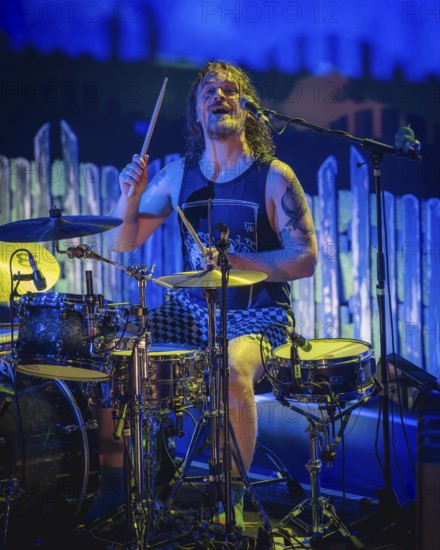 Sascha Madsen, drummer of Madsen live at Heute Nacht! 20th anniversary album debut tour in Berlin's Columbiahalle on 12/04/2025