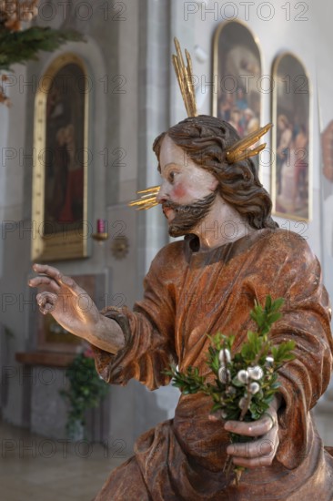 Palm tree donkey, detail, in the parish church of St Nicholas, Oberthingau, Ostallgäu, Bavaria, Germany