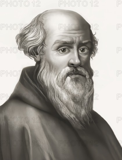 Portrait of Guido of Arezzo, 992 – after 1033, Italian Benedictine monk, music theorist and pedagogue of High medieval music, digitally optimized