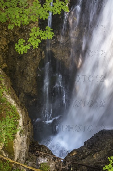 Flowing water of the Schwarzbach creek, Golling Waterfall, Golling an der Salzach