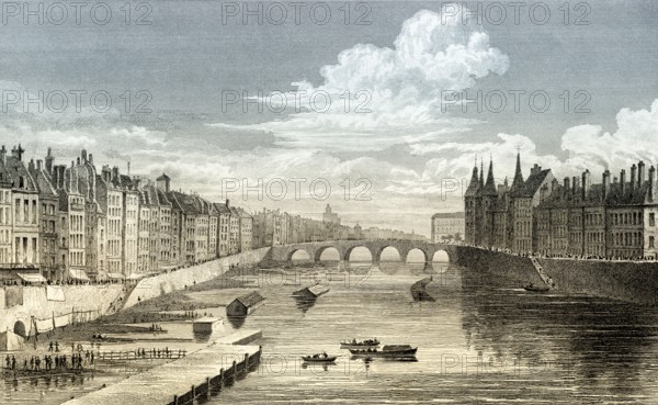 Pont au Change, Paris, antique steel engraved print, 1831