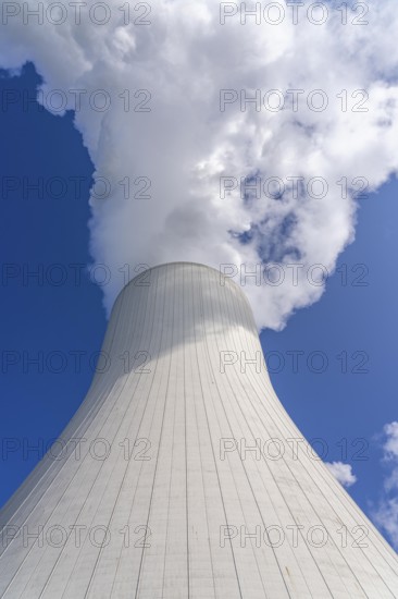 Cooling tower of the Duisburg-Walsum coal-fired power plant, combined heat and power plant operated by STEAG and EVN AG, 181 metres high, power plant unit 10, water vapour cloud, Duisburg, North Rhine-Westphalia, Germany