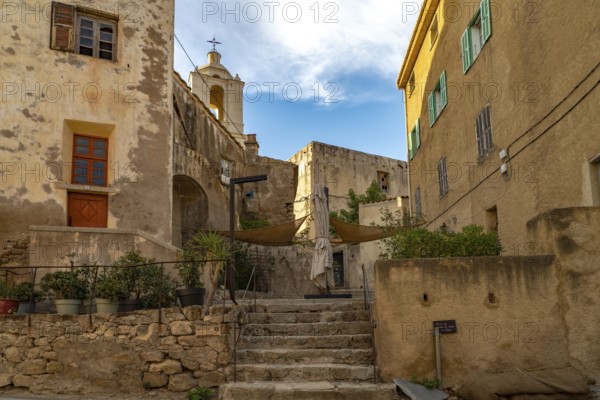 The old town in the citadel with the church of St-Jean-Baptiste in Calvi, Balagne, Corsica, France