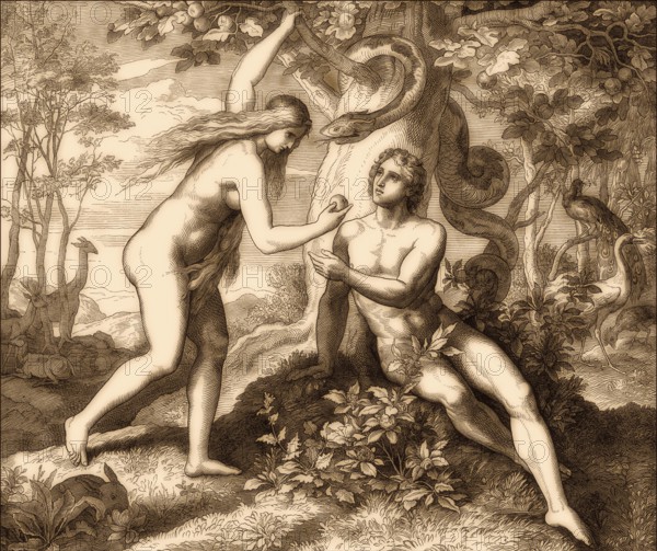 Original sin, fall of man, by Julius Schnorr von Carolsfeld, 1860