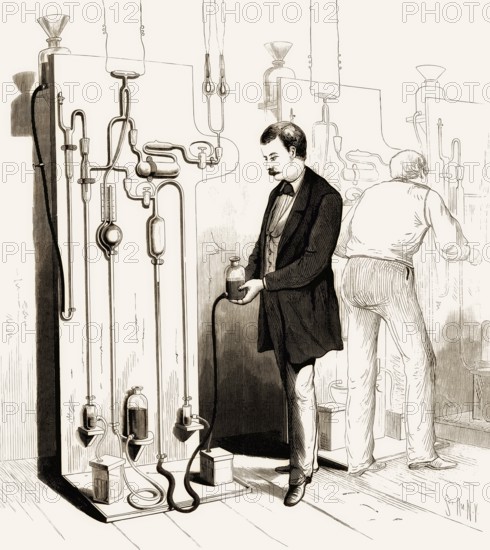 Production of Thomas Edison's lightbulbs, 1880, digitally edited