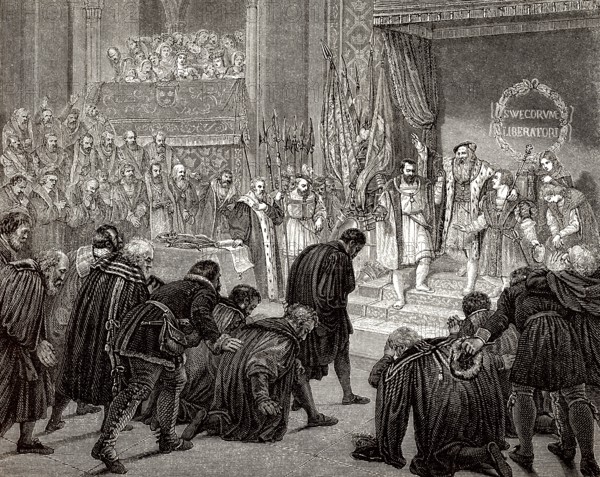 Die Abdankung von Gustav I. von Schweden oder Gustav Vasa, 1496-1560, schwedischer König von 1523-1560