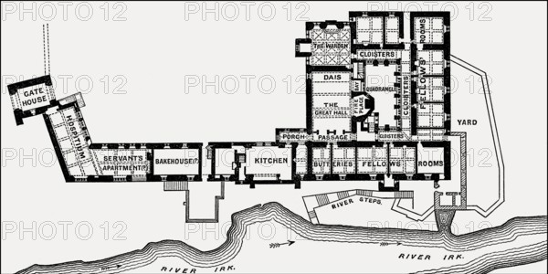 Plan of Chetham's College, Manchester, England, UK, 19th century