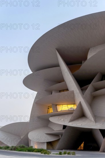 Doha, Qatar. September 23rd 2019 The Desert Rose. Beautiful architecture of The National Museum of Qatar at evening time on the Corniche of Doha