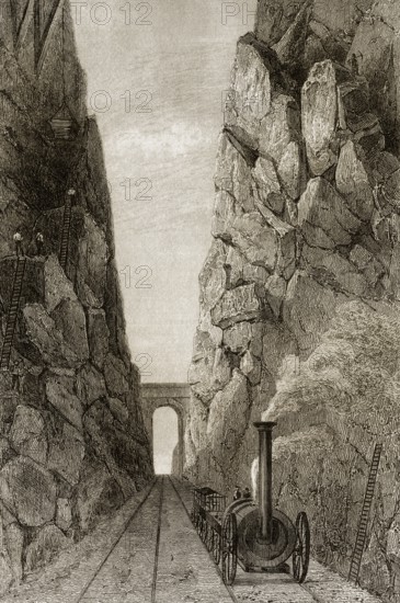 Einschnitt Olive Mount, Liverpool and Manchester Railway, England, 19. Jahrhundert