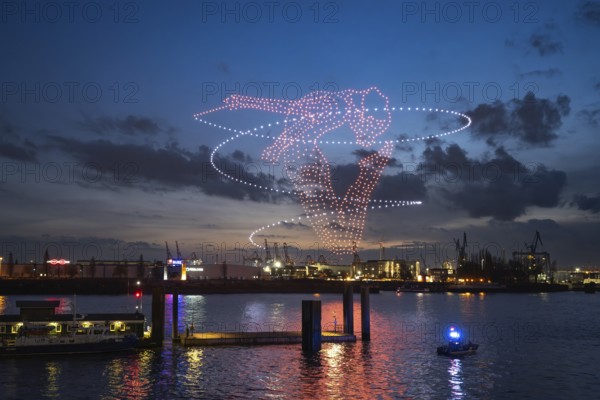 Drone light show over the Elbe as part of the Hamburg Olympic bid on 26.02.2026, Landungsbrücken, Hamburg, Germany