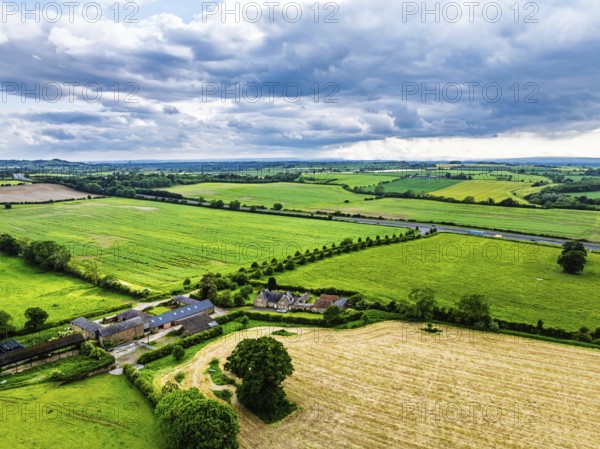 Farms and Fields over East Harlsey from a drone, North Yorkshire, England, United Kingdom