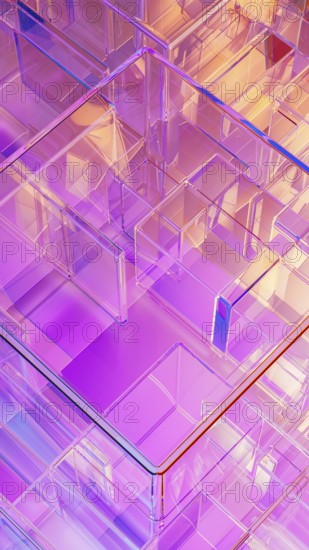 Translucent cubes in varying sizes form a sophisticated abstract background, combining colors and shapes that convey a sense of modern technology