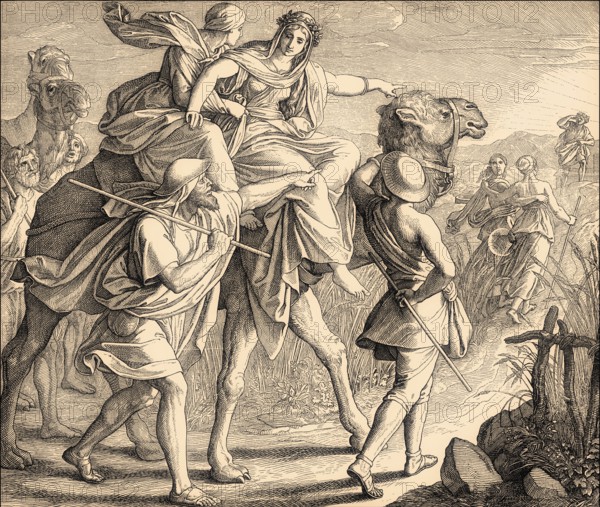 Isaac meets Rebekah, Old Testament, by Julius Schnorr von Carolsfeld, 1860