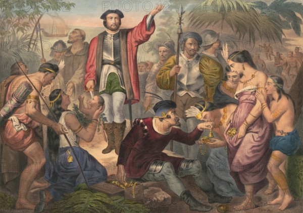Christopher Columbus landing at San Salvador Island on 12 October 1492, later called Watling Island, digitally optimized