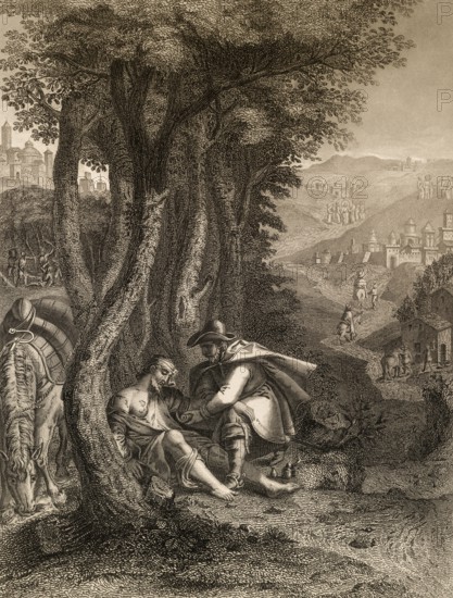 Parable of the Good Samaritan, New Testament, steel engraving 1853, digitally restored