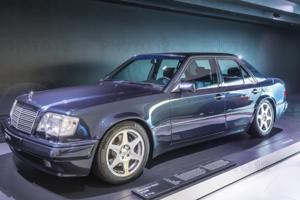 Porsche Museum Stuttgart-Zuffenhausen. Mercedes-Benz E 500 built in 1995, manufactured on behalf of Mercedes. The automotive museum of Dr. Ing. h.c. F. Porsche AG shows racing cars and iconic cars from automotive history. interior view. Stuttgart, Baden-Württemberg, Germany