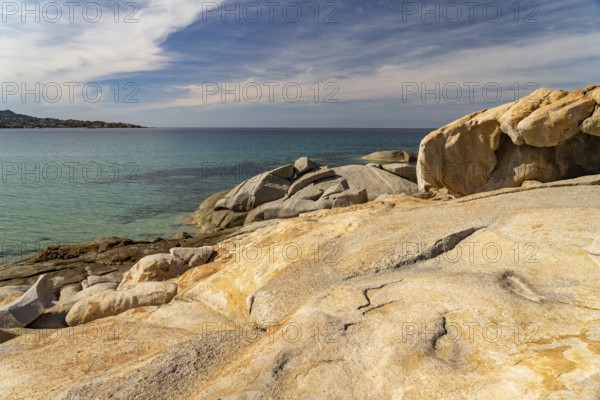 Rocks on La Roche de Kira beach in Aregno, Balagne, Corsica, France