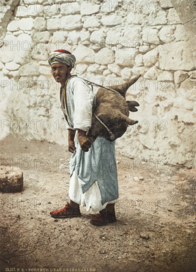 Water carrier, Jerusalem, Palestine, Israel, Holy Land, photochrome print around 1890
