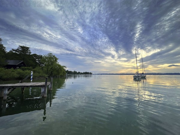 Evening atmosphere, sailing boats on Lake Starnberg, Bavaria, Germany