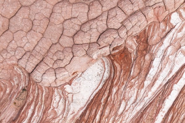 A stunning capture of the unique textures and patterns found in the Vermilion Cliffs National Monument, Arizona. The image showcases layers of red and pink rock formations