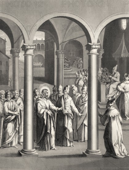 Jesus teachings of the Scribes and Pharisees, New Testament, steel engraving 1853, digitally restored