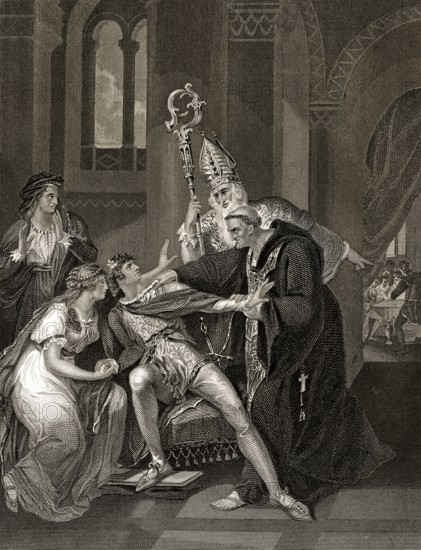 Edwy All-Fair oder Eadwig, ca. 941-959 n. Chr., König von England und Königin Elgiva, ergriffen von Erzbischof Odo und Dunstan, der Edgar zur Rebellion gegen seinen Bruder anstiftete