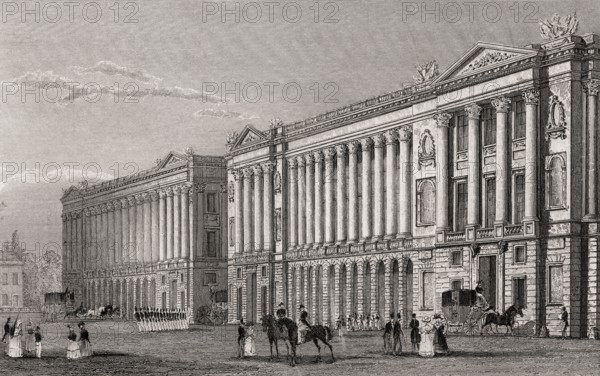 French Naval Ministry, Garde-Meuble de la Couronne, Place de la Concorde, Paris, antique steel engraved print, 1831
