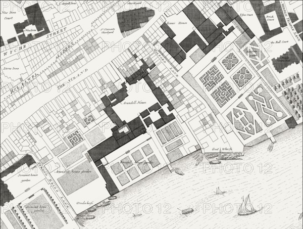 Plan of Arundel and Essex Houses, London, UK, Hollar, 1647
