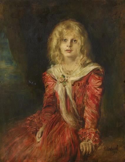 Painting, Reproduction of the painting, Work of art, Historical, Franz Seraph Lenbach, since 1882 Knight of Lenbach (born 13 December 1836 in Schrobenhausen, died 6 May 1904 in Munich), German painter, Munich painter prince, here his work:, Portrait of Marion von Lenbach (1901), Portrait of a young girl in a detailed red dress with a thoughtful expression