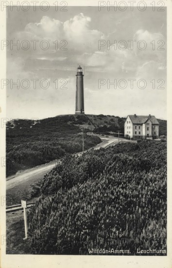 Historical postcard, picture postcard, lighthouse of Wittdün-Amrun, North Frisia, Schleswig-Holstein, Germany, digitally enhanced reproduction of an original from around 1900, picture postcard