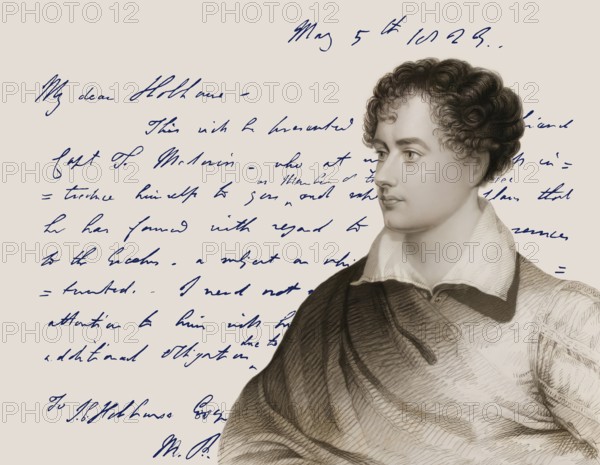 George Gordon Noel Byron, 6th Baron Byron of Rochdale, 1788, 1824, British poet, digital edited, Byron's handwritten letter