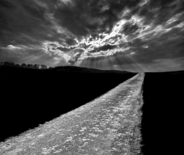 Biking way, near Oberweser, Weser Uplands, Weserbergland, Hesse, Germany