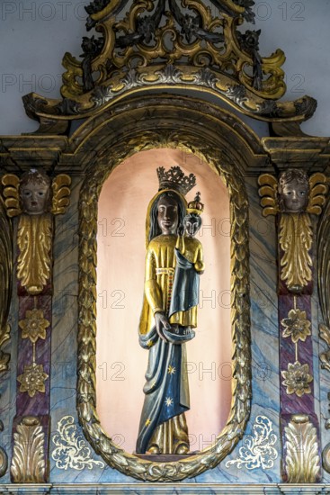 The Miraculous Black Madonna in the interior of the baroque Carmelite Church of St Joseph in Beilstein, Rhineland-Palatinate, Germany