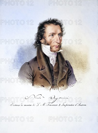Niccolò Paganini, also Nicolò Paganini (born 27 October 1782 in Genoa, Republic of Genoa, today Italy, d. May 1840 in Nice, Kingdom of Sardinia, today France), was an Italian violinist, violist, guitarist and composer, Historic, digitally restored reproduction from a 19th century original, Record date not stated